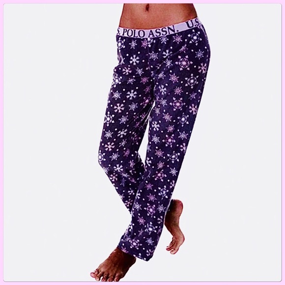 NWT  Black/Pink Snowflakes U.S. Polo Pajama Pants - Picture 5 of 11